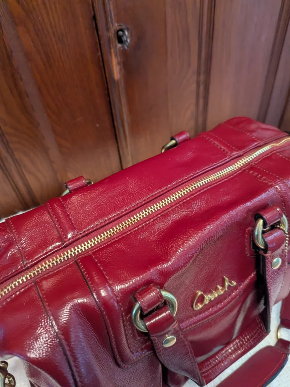 Coach Ashley Red/Burgundy Patent Satchel Bag